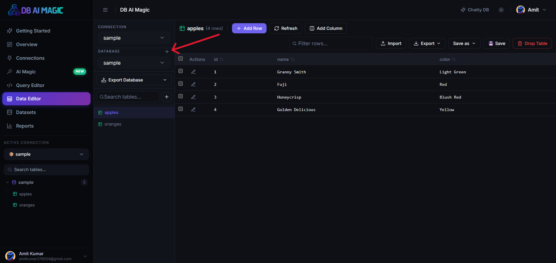 Sidebar context menu — create database, refresh, disconnect.